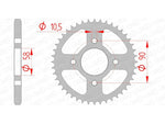 AFAM Steel Standard bakdrev 10236 - 428, kompatibelt med Honda CB 125 F och CBR 125 R. Teknisk ritning med mått för exakt montering.