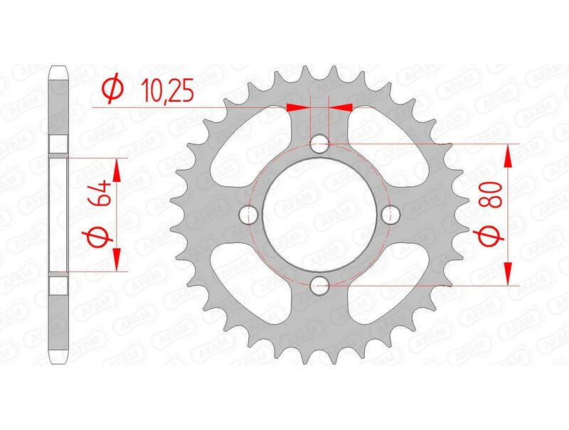 AFAM Steel Standard Bakdrev 12214 - 520 i stål med 520-kedjestandard. Passar Yamaha YFA 125 Breeze och YFM 125 Grizzly modeller från 1994-2012.