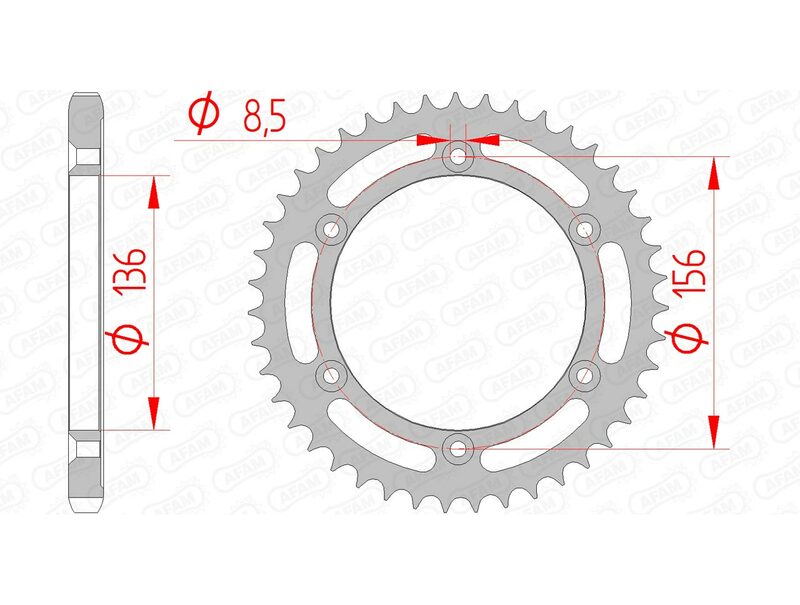 AFAM Steel Standard Bakdrev 14506 - 525 för Suzuki DR 650 SE och XF 650 Freewind. Ståldrev med 156 mm ytterdiameter och 136 mm bultcirkel.