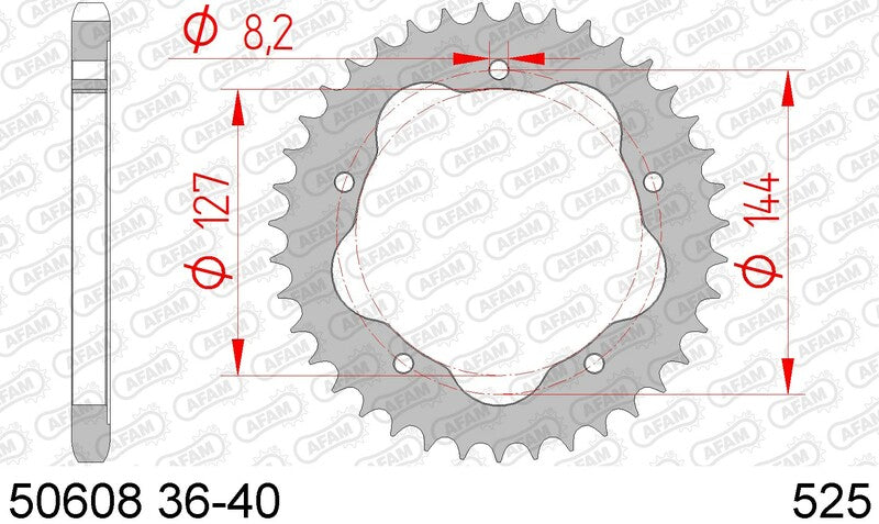 AFAM Steel Standard bakdrev 50608 - 525 för Ducati-motorcyklar. Kräver en AFAM bakdrevsbärare. Precisionsdesign för optimal kraftöverföring.