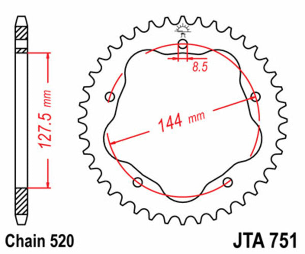 A JT Sprock alumínium ultra -fényes hátsó láncszeme 751 - 520 - JT Sprock hátsó lengő hordozója, JTA751.38 szükséges