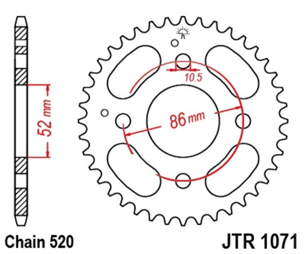 A JT Sprock acél szabványának hátsó lengése 1071 - 520 JTR1071.30