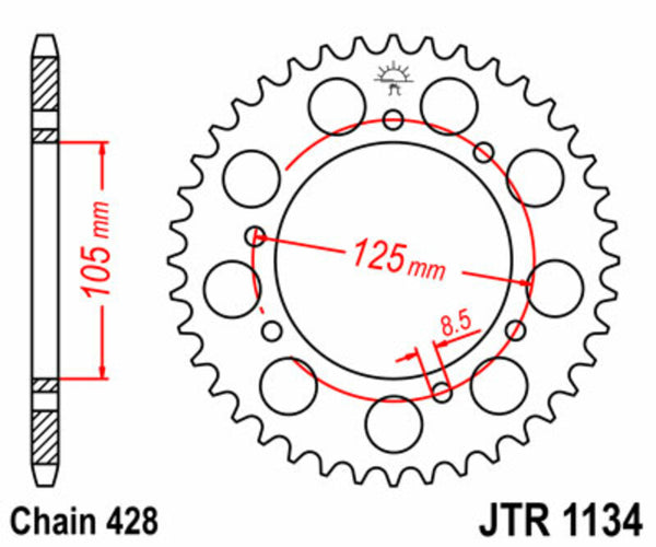 A JT Sprock acél szabványának hátsó láncszeme 1134 - 428 JTR1134.48