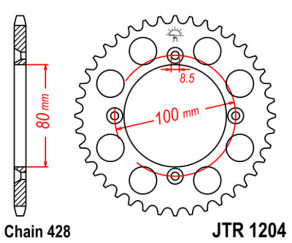 A JT Sprock acél szabványának hátsó lengése 1204 - 428 JTR1204.50