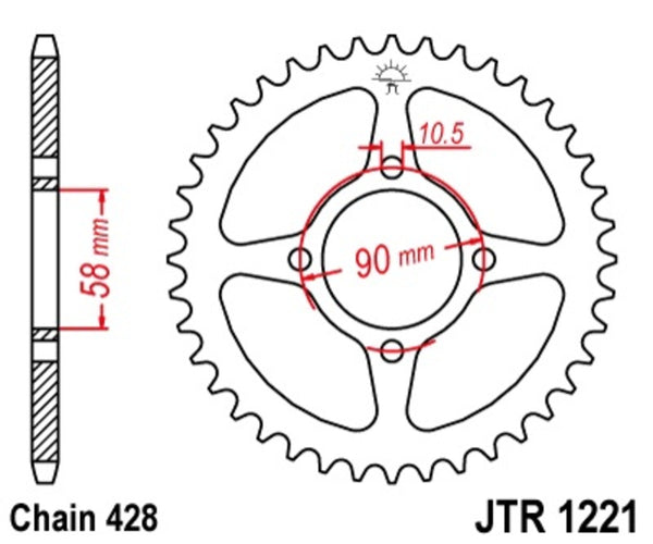 A JT Sprock acél szabványának hátsó lengése 1221 - 428 JTR1221,44