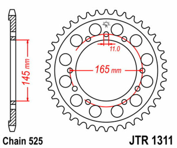 A JT Sprock acél szabványának hátsó lengése 1311 - 525 JTR1311,44