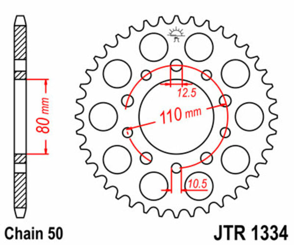 A JT Sprock acél szabványának hátsó lengése 1334 - 530 JTR1334.42