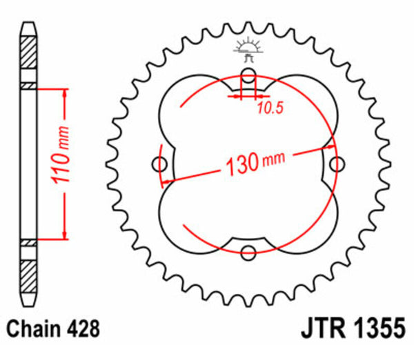 A JT Sprock acél szabványának hátsó lengése 1355 - 428 JTR1355.50