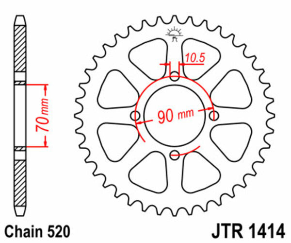 A JT Sprock acél szabványának hátsó lengése 1414 - 520 JTR1414.43