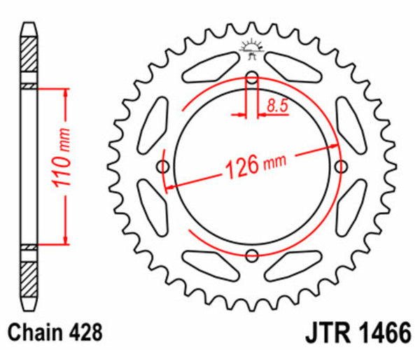 A JT Sprock acél szabványának hátsó lengése 1466 - 428 JTR1466.47