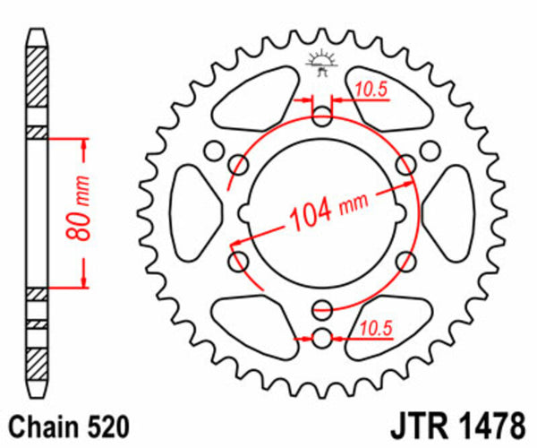 A JT Sprock acél szabványának hátsó lengése 1478 - 520 JTR1478.43