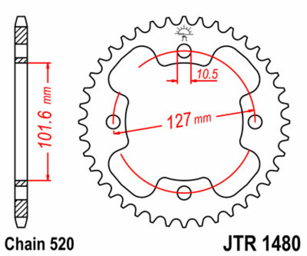 A JT Sprock acél szabványának hátsó lengése 1480 - 520 JTR1480.38