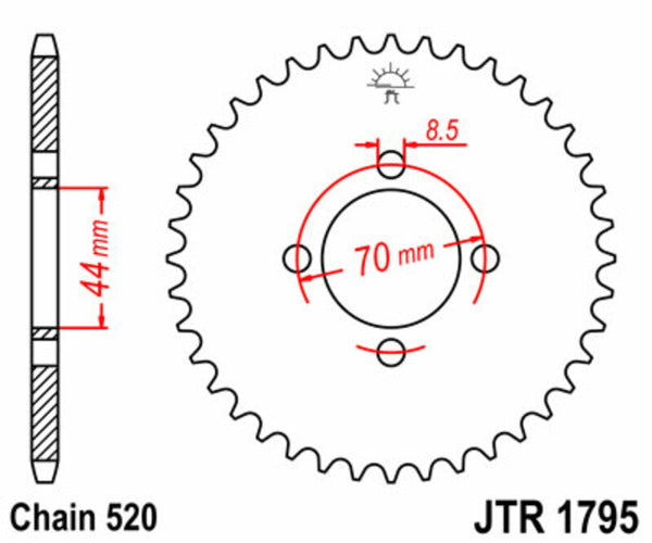 A JT Sprock acél szabványa eléri a Sprock 1795 - 520 JTR1795.22
