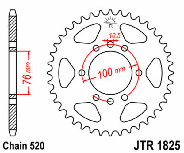 A JT Sprock acél szabványának hátsó lengése 1825 - 520 JTR1825.40