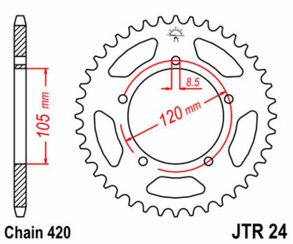 A JT Sprock acél szabványának hátsó lengése 24 - 420 JTR24.50