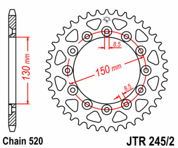 A JT Sprock acél szabványának hátsó lengése 245/2 - 520 JTR245/2,53