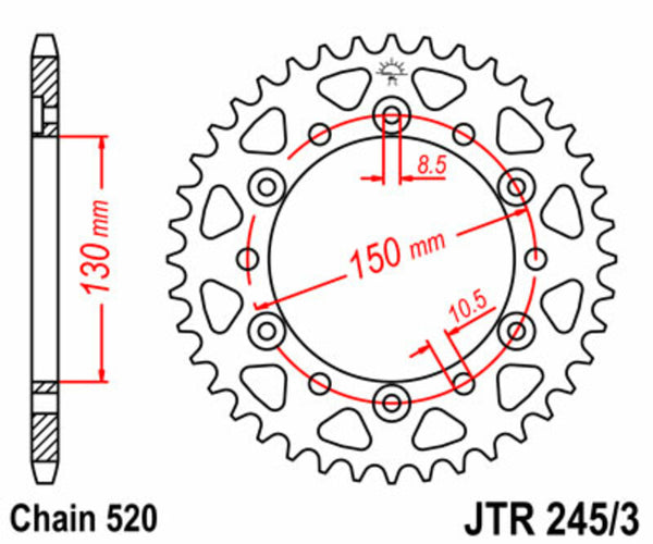 A JT Sprock acél szabványának hátsó lengése 245/3 - 520 JTR245/3,47