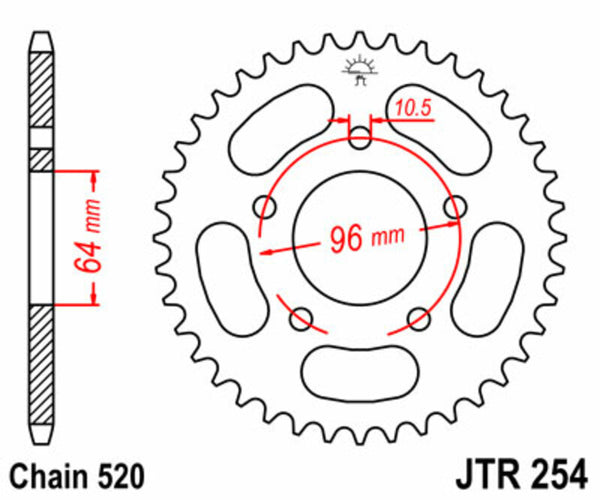 A JT Sprock acél szabványának hátsó láncszeme 254 - 520 JTR254.37