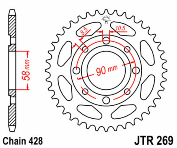 A JT Sprock acél szabványának hátsó lengése 269 - 428 JTR269.47