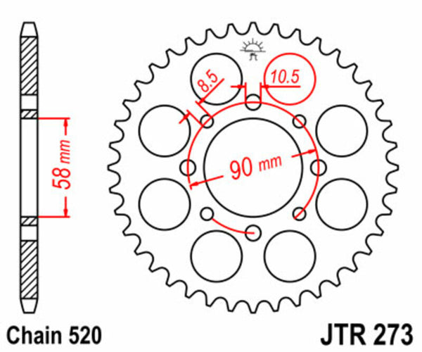 A JT Sprock acél szabványának hátsó lengése 273 - 520 JTR273.39