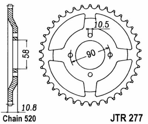 A JT Sprock acél szabványának hátsó lengése 277 - 520 JTR277.45