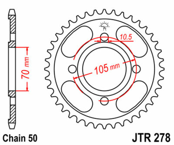 A JT Sprock acél szabványának hátsó lengése 278 - 530 JTR278.38