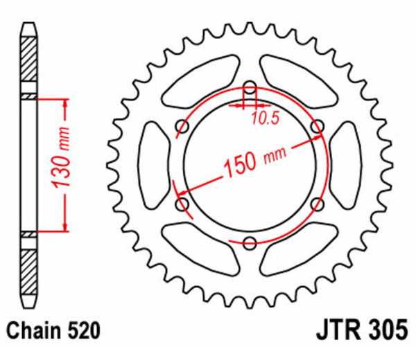A JT Sprock acél szabványos hátsó láncszalagja 305 - 520 JTR305.46