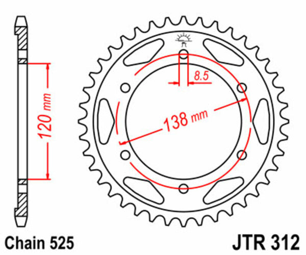 A JT Sprock acél szabványának hátsó lengése 312 - 525 JTR312.40