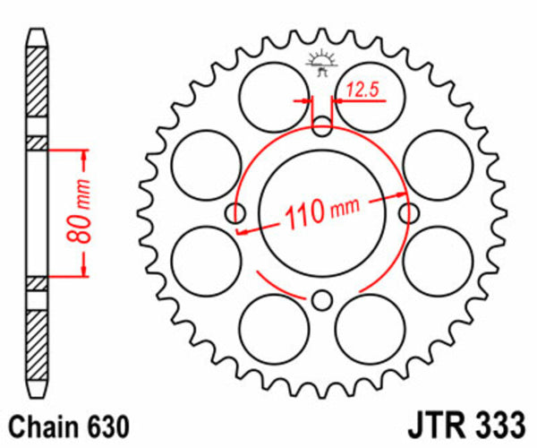 A JT Sprock acél szabványának hátsó láncszeme 333 - 630 JTR333.38