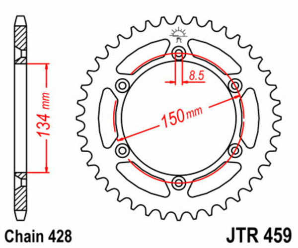 A JT Sprock acél szabványának hátsó lengése 459 - 428 JTR459.52