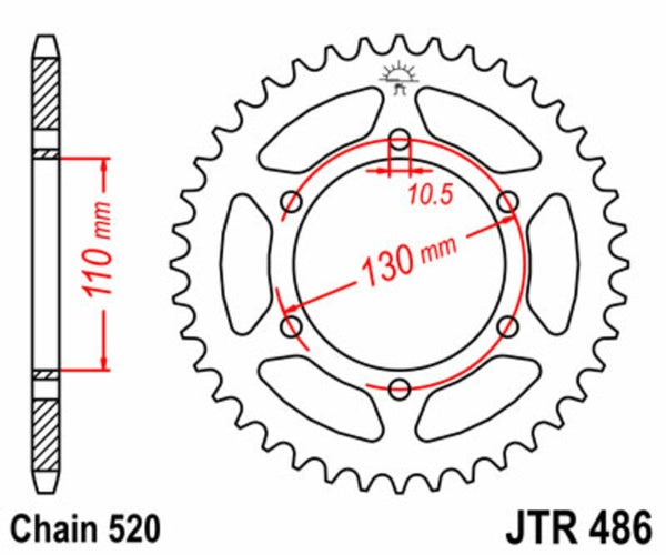 A JT Sprock acél szabványának hátsó lengése 486 - 520 JTR486.42