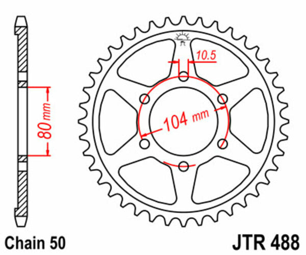 A JT Sprock acél szabványának hátsó lengése 488 - 530 JTR488.44