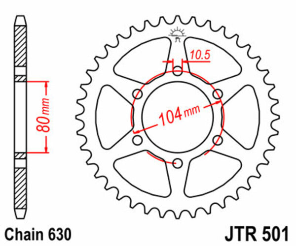 A JT Sprock acél szabványos hátsó lengése 501 - 630 JTR501.33