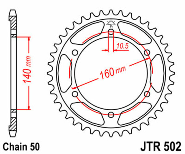 A JT Sprock acél szabványának hátsó láncpora 502 - 530 JTR502.44