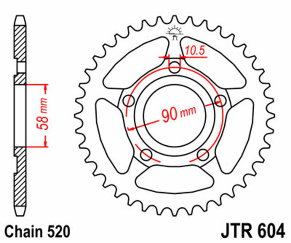 A JT Sprock acél szabványos hátsó lengése 604 - 520 JTR604.40
