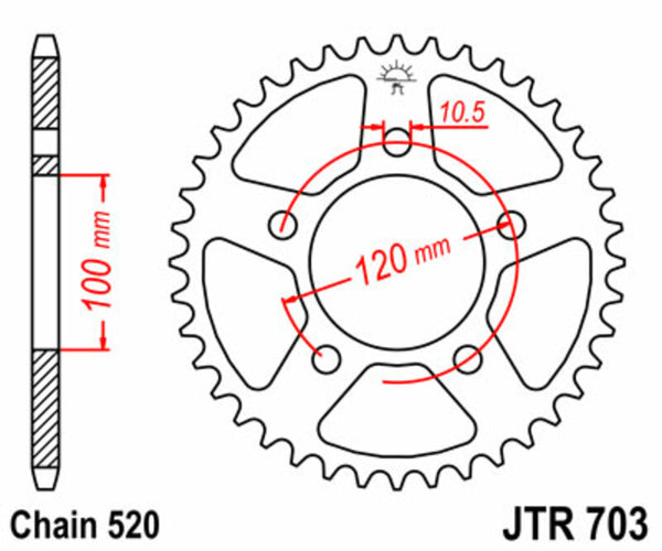 A JT Sprock acél szabványának hátsó lengése 703 - 520 JTR703.44