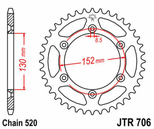 A JT Sprock acél szabványának hátsó lengése 706 - 520 JTR706.46