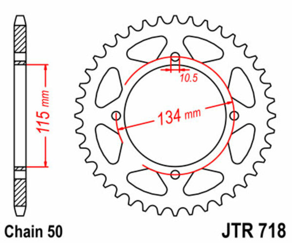 A JT Sprock acél szabványának hátsó lengése 718 - 530 JTR718.48
