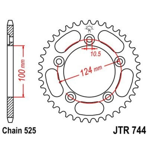 A JT Sprock acél szabványának hátsó lengése 744 - 525 JTR744.38