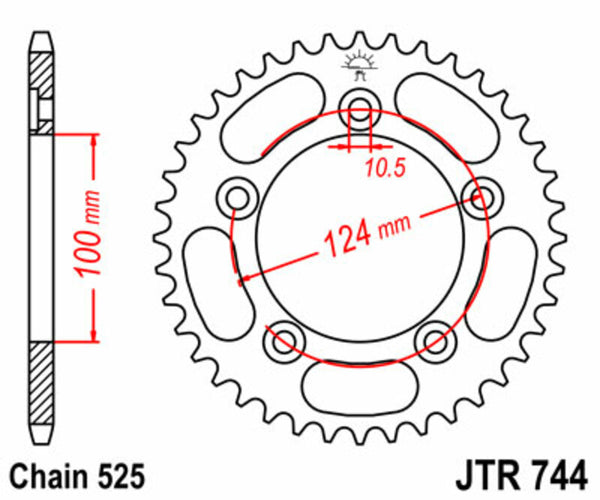 A JT Sprock acél szabványának hátsó lengése 744 - 525 JTR744.39
