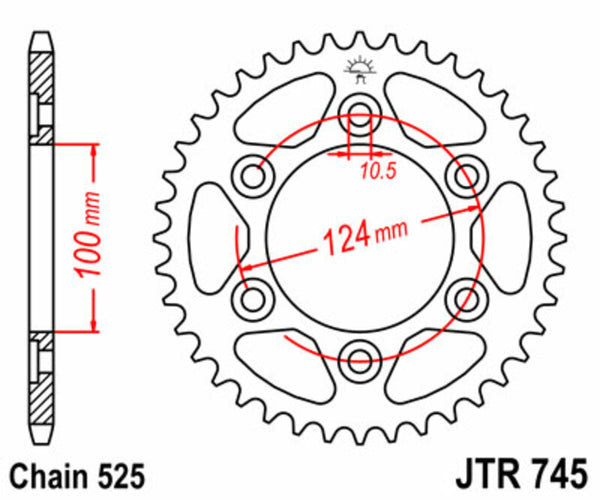 A JT Sprock acél szabványának hátsó lengése 745 - 525 JTR745.42