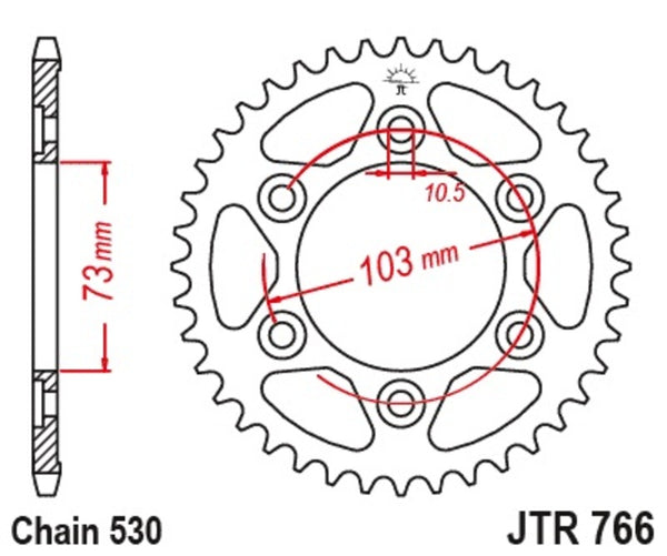 A JT Sprock acél szabványának hátsó lengése 766 - 530 JTR766.43