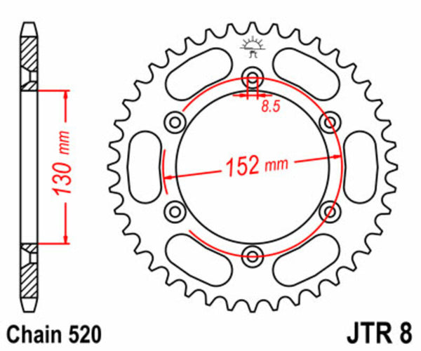 A JT Sprock acél szabványos hátsó láncszalagja 8 - 520 JTR8.48
