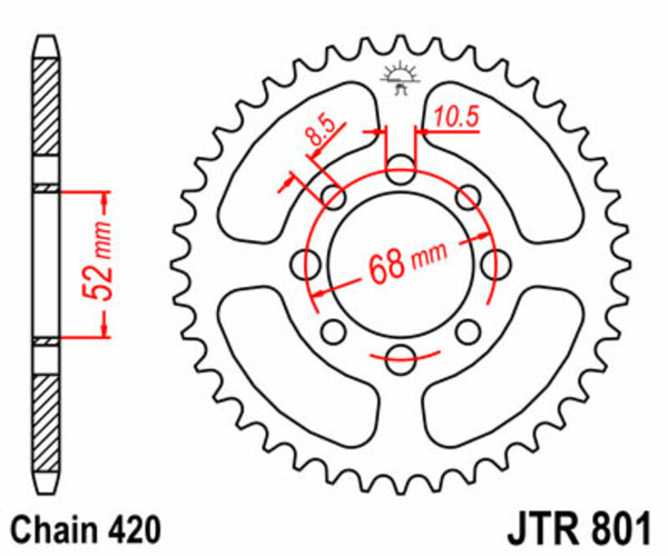 A JT Sprock acél szabványos hátsó lengése 801 - 420 JTR801.49
