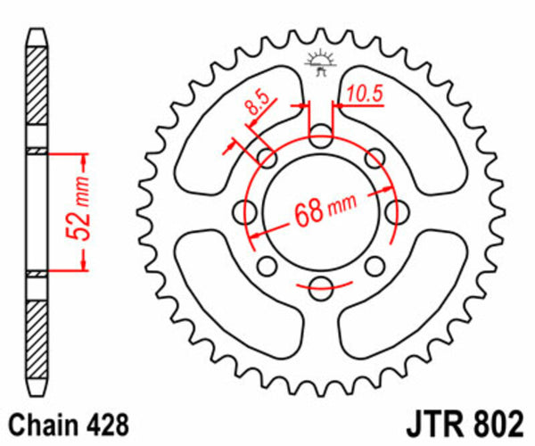 A JT Sprock acél szabványos hátsó lengése 802 - 428 JTR802.34
