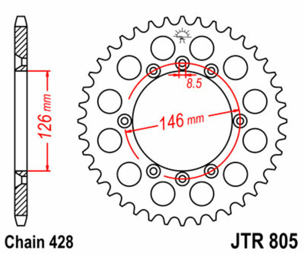 A JT Sprock acél szabványos hátsó lengése 805 - 428 JTR805.50