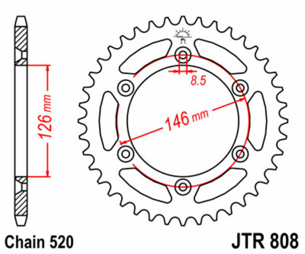 A JT Sprock acél szabványos hátsó lengése 808 - 520 JTR808.39