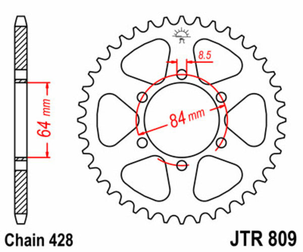 A JT Sprock acél szabványának hátsó lengése 809 - 428 JTR809.47