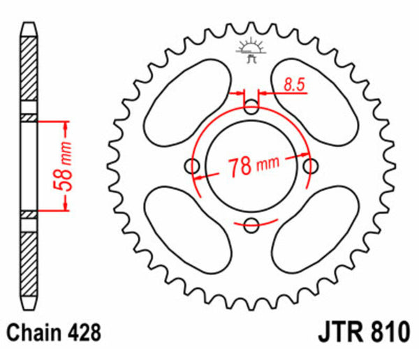 A JT Sprock acél szabványos hátsó láncszalagja 810 - 428 JTR810.41