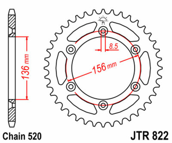 JT Sprock's Steel Standard Rear Sprock 822 - 520 JTR822.45